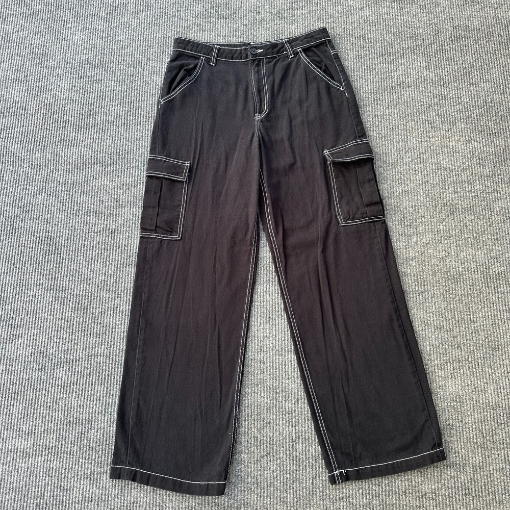 H M Divided Pants Womens Size 8 Black Cargo Skater Wide Leg High Rise